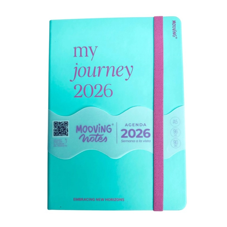 Agenda Mooving 2026 Notes Aqua Encuadernada Semana a la Vista 15x21 Art.1446100